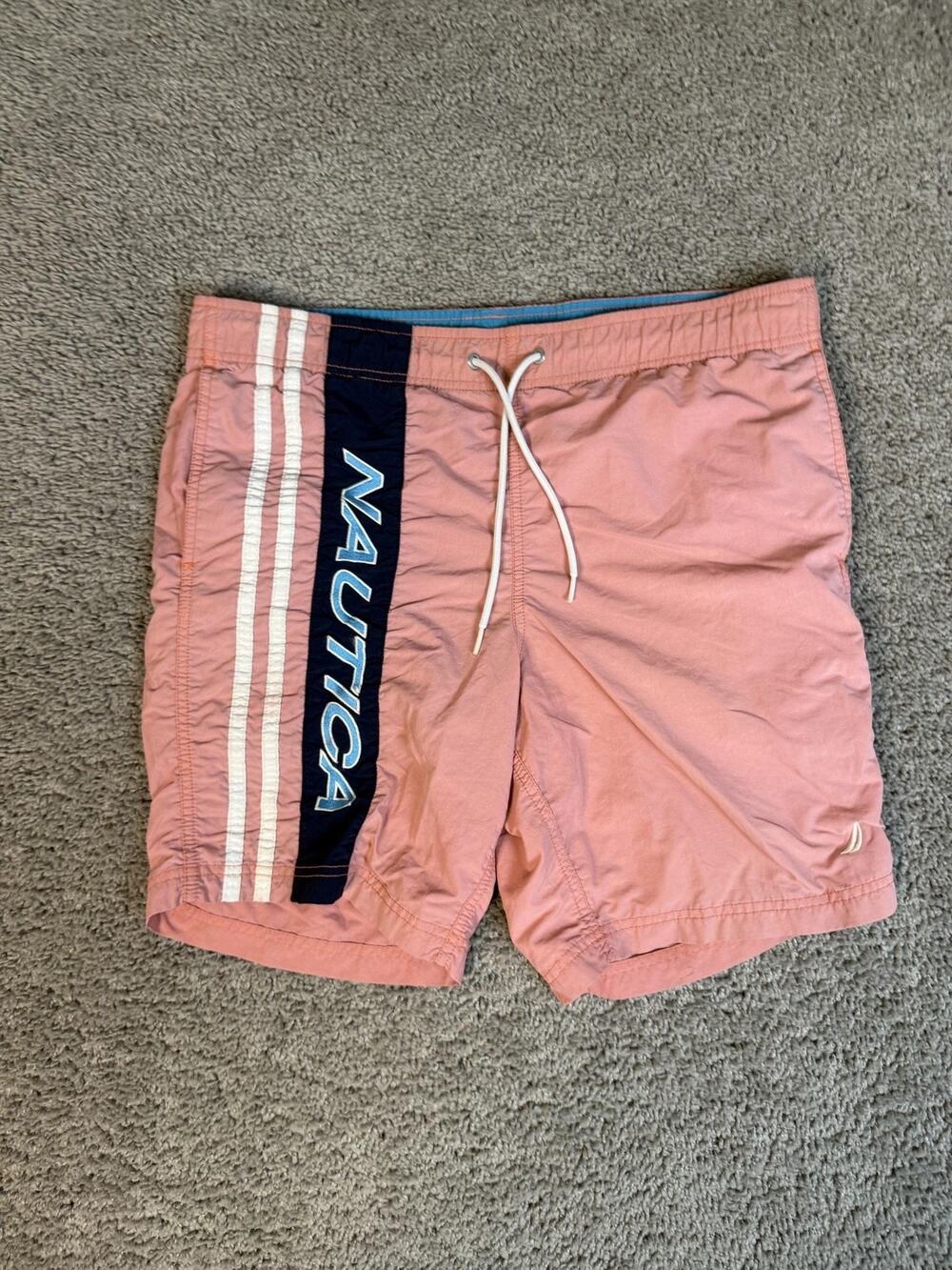 Nautica Shorts Mens S Pink Swim Shorts Lined Drawstring Pockets Elastic Waist